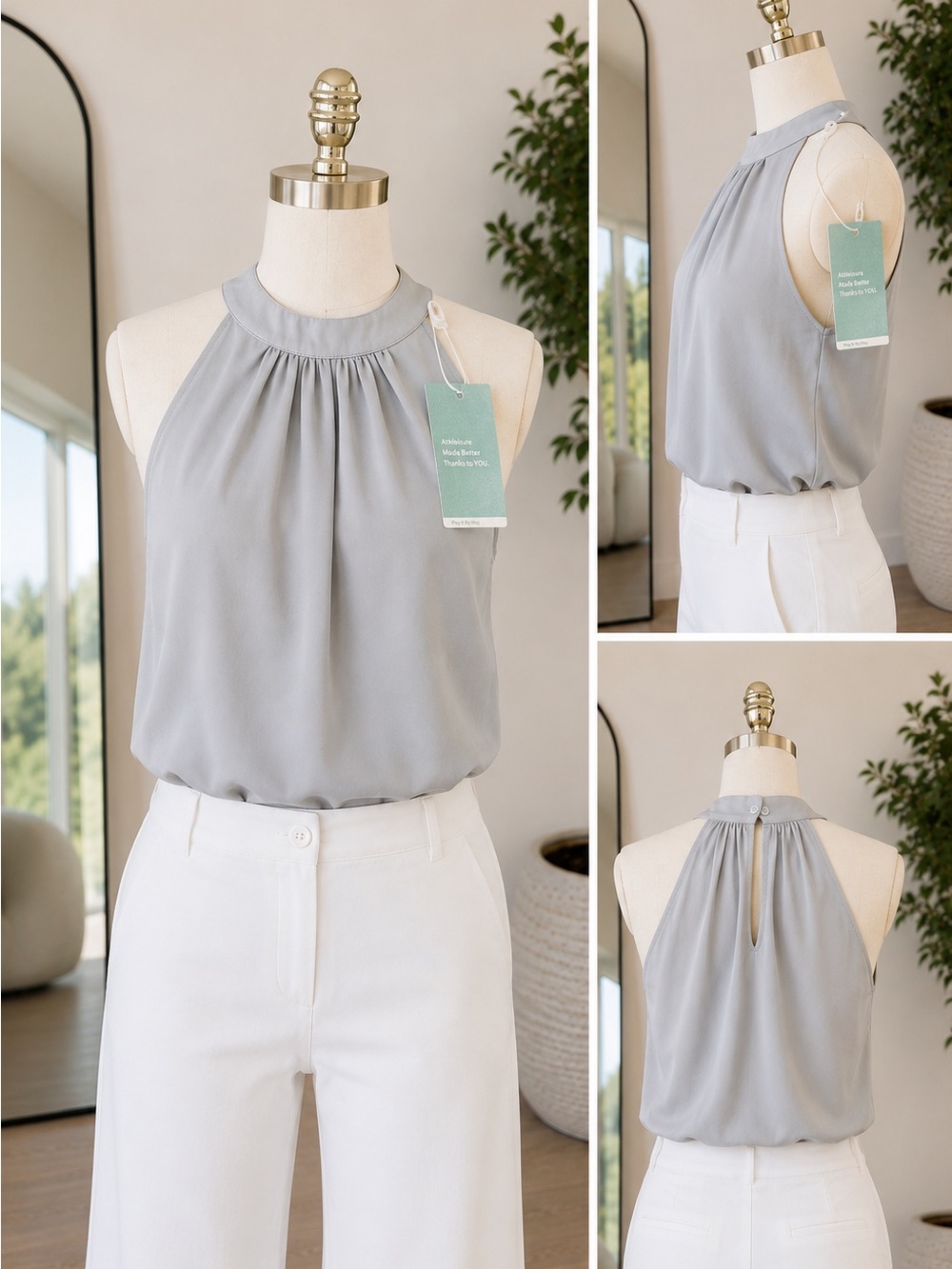 Halara Sleeveless Halter Neck Blouse in Light Gray